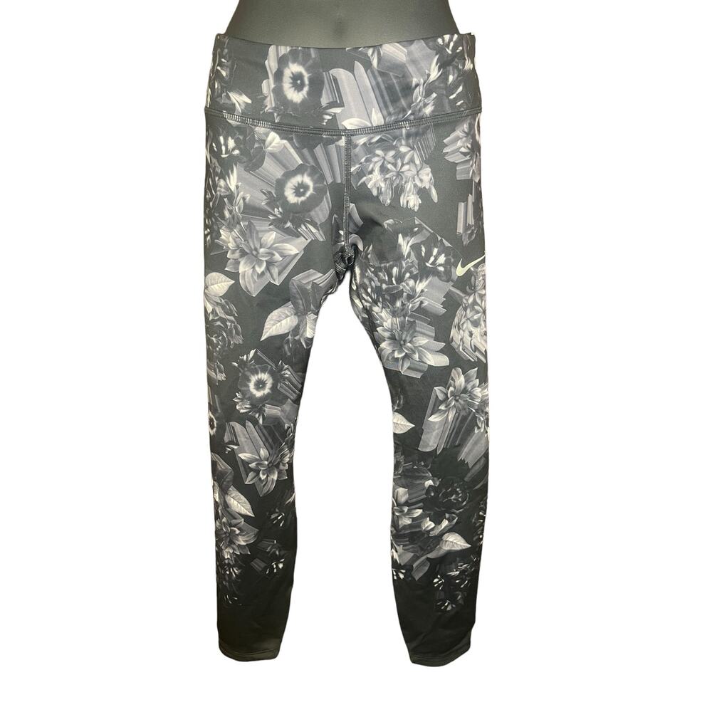 Nike  Dri Fit Leggings  Black And Gray Flower Print  Size Small